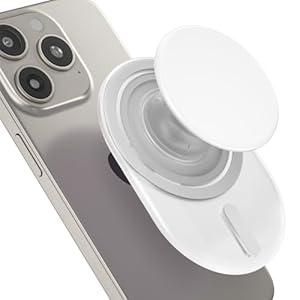 AUROX Magnetic Phone Grip Holder for Magsafe Phone Grips, Expandable Collapsible Phone Grip Stand Holder with Kickstand for Magsafe Stand Compatible for iPhone 16 15 14 13 12 Series, Transparent White