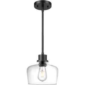 Emak Modern Black Pendant Lights, 8 Inch Kitchen Pendant Lighting Over Island with Clear Glass Shade, Farmhouse Hanging Lights for Kitchen, Bathroom, Bedroom, Dining Room, PL122-BK-CG