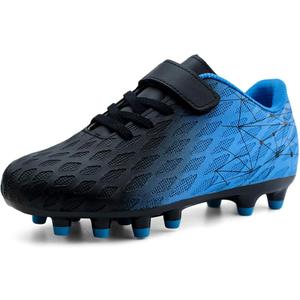 brooman Kids Firm Ground Soccer Cleats Boys Girls Athletic Outdoor Football Shoes (13 Little Kid, Black Blue)