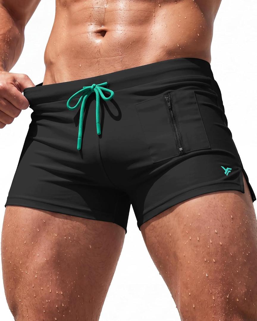 3 Inches Men Swim Trunks Swim Brief Square Leg with Pocket, Size M