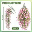 Artificial Hanging Flowers for Outdoors, 4 PCS UV Resistant Morning Glory Flowers with Eucalyptus Leaves, Silk Fake Flower Realistic Faux Plants for Home Patio Porch Garden Decor, White+Pink