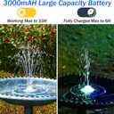 AISITIN 3.5W Solar Bird Bath Fountain with LED Colorful Lights & 3000mAh Battery, Solar Fountain Pump with 10 Nozzles, Solar Water Pump for Garden, Pond and Outdoor (Blue)