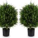 Artificial Topiary Cedar Ball Tree 20'' Fake Cedar Potted Plants Artificial Shrubs Bushes Ball Tree for Indoor Outdoor Home Garden Decor (2 Pack)