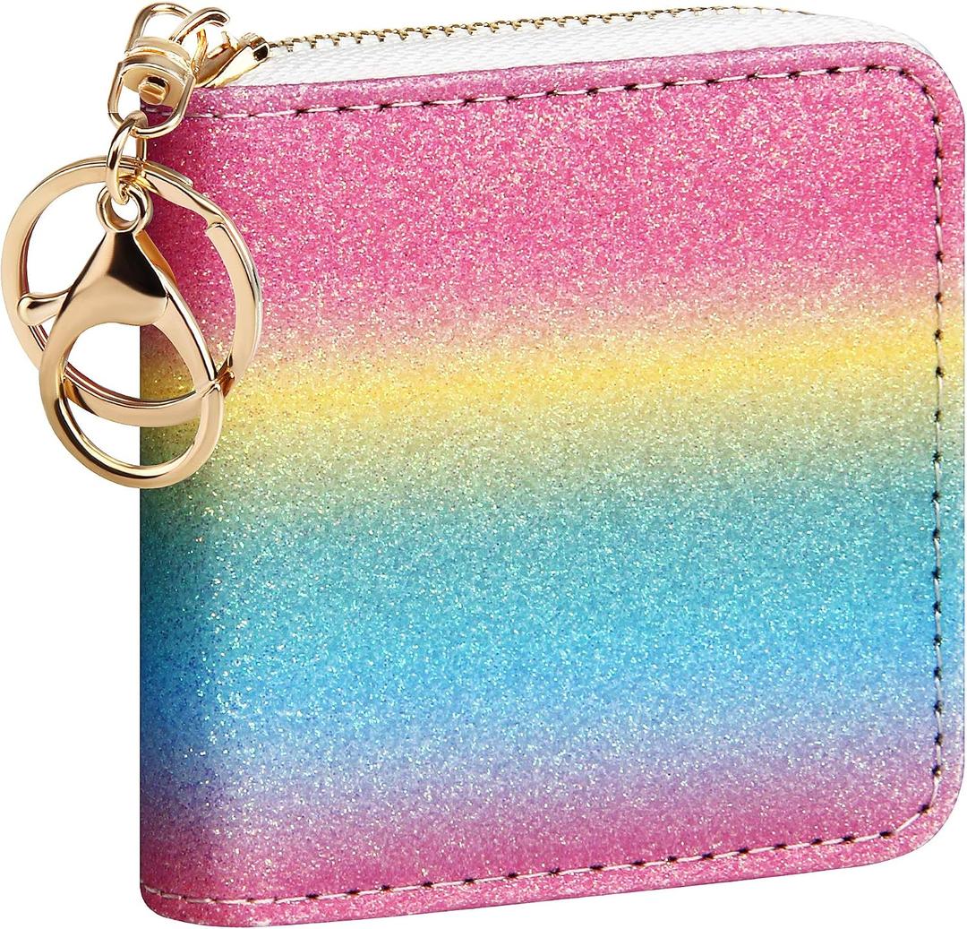 GEEAD Small Glitter Wallet for Women Girls Mini Coin Purse Pouches with Key Ring