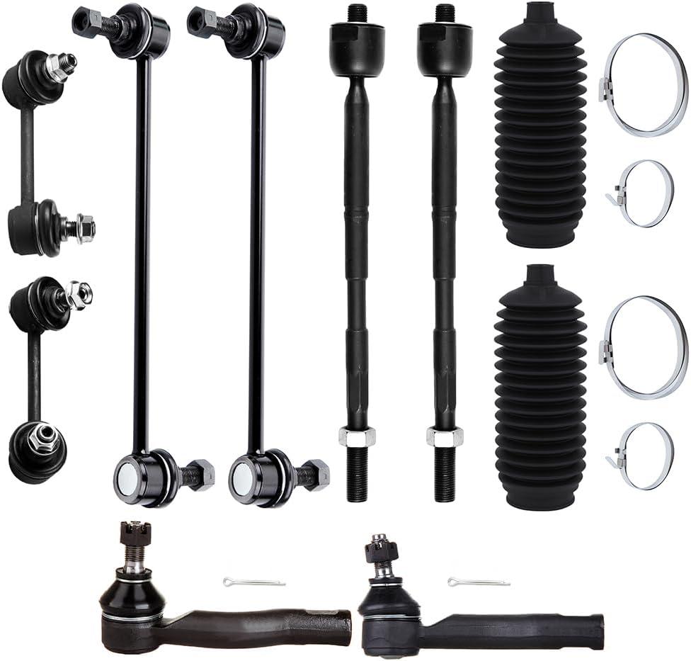 Front Inner Outer Tie Rod End w/Steering Boot fit for Scion tC 2005 2006 2007 2008 2009 2010, Suspension Kit with Sway Bar Link - 10pc Set