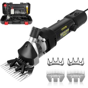 PAT JUUMG 1000W Sheep Shears Electric Farm Livestock Haircut with 2 Blades Professional Animal Clippers 6 Speed Heavy Duty Electric for Thick Horses Sheep Alpacas Goats(Black)