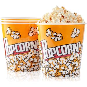Plastic Popcorn Containers Retro Style Reusable Popcorn Buckets for Movie Night 7.1x7.1x5.1 - 4 Pack