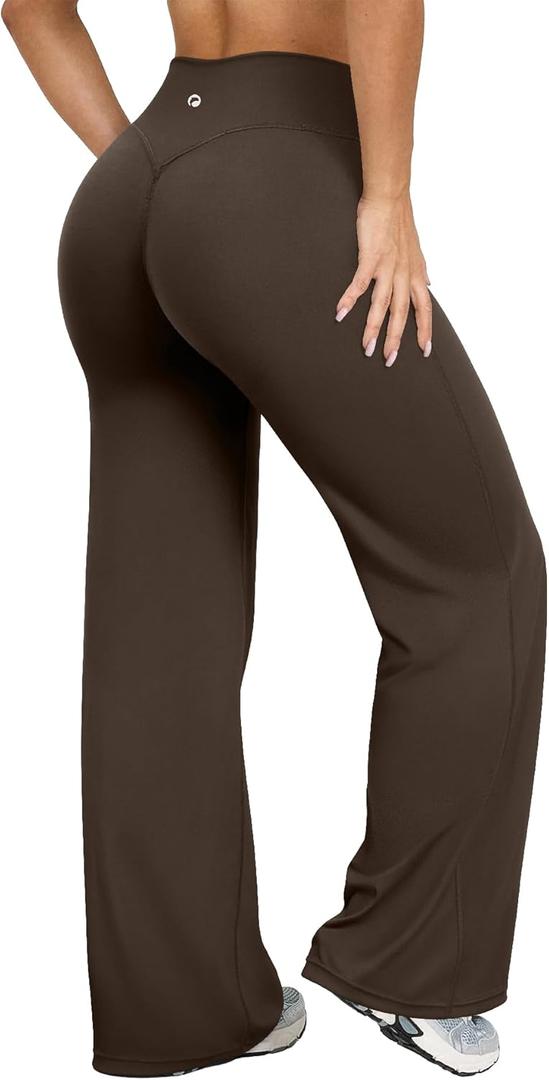 OQQ Yoga Pants Women High Waist Stretch Casual Soft Straight Leg Bottoms (Large Long, Darkbrown)