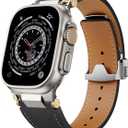 Leather Band Compatible for Apple Watch Ultra 3 2 Band 49mm 46mm 45mm 44mm 42mm , Men Luxury Genuine Leather Replacement Strap with Secure Metal Connector & Folding Clasp for iWatch Series 11 10 9 8 7 6 5 4 SE 3 2 1 Vintage Full-Grain Leather Watch Band (Black-Titanium Buckle)