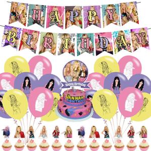 DOSSEL Hannah Singer Montana Music Theme Birthday Party Supplies Includes Birthday Banner, Cupcake Toppers, Cake Topper, Latex Balloons for Kids Adults Fans Party Decor