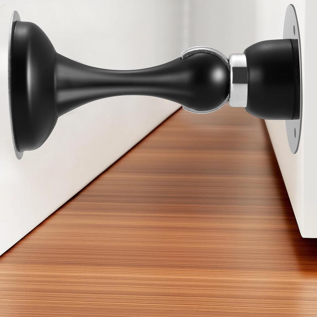Magnetic Door Stop No Drilling Door Stop with 3D Adhesive Tapes Keep Door Open Door Stainless Steel Screws for Stronger Mount (Black) (1 Pack)