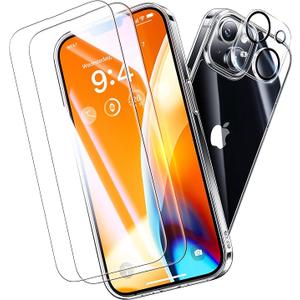Pack Of 2 Opxyl Diamond Clear for iPhone 14 Case with 2X Screen Protector + 2X Camera Lens Protector, [Not Yellowing][Military-Grade Protection] Slim Thin Shockproof Phone Case for iPhone 14, Clear