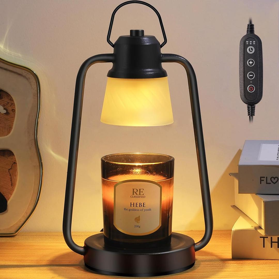 MAOYUE Candle Warmer Lamp with Timer Dimmer - Mothers Day Gifts for Women, Electric Wax Melt Warmer Lamp for Jar Candles, Vintage Candle Lamp Warmer with 2 Bulbs, House Warming Gifts New Home Decor (black classic)