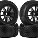 GLOBACT Pre-Glued 12mm Hex RC Monster Truck Wheels and Tires 10-Spoke Rubber Tires for Arrma Granite Grom Mega 380 1/18 RC Monster Truck Upgrade Replace ARA550112 (Square-Shaped)
