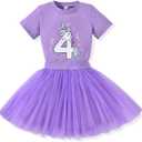 4th Birthday Outfit Girl,4 Year Old Fourth Four Shirt Skirt Outfit for Toddler Girls (Purple, 110)