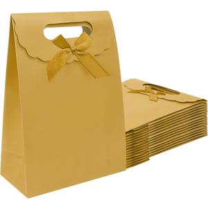 Patdefie Gift Bags with Handles Small Size 7×4×10 inch 16pcs Medium Size for Birthday, Party, Favor, Wedding, Anniversary(Gold)