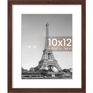 Upsimples 10x12 Picture Frame, Display Pictures 7x9 with Mat or 10 x 12 Without, Wall Hanging Photo Frames, Brown, 1 Pack