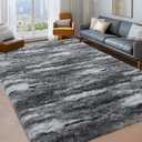 Shag Rugs for Bedroom, 4x6 Abstract Grey Soft Fuzzy Rugs for Living Room, Fluffy Shaggy Plush Carpet Girls Kids Room Dorm Upgrade Non-Slip