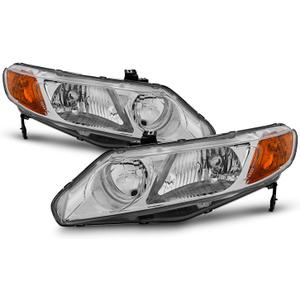 AKKON - Fits 2006-2011 Honda Civic Sedan 4-Door Chrome Headlights Pair Driver+Passenger w/Amber Corner Lamp