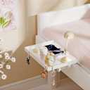 Foldable Bedside Shelf, Metal Clip-On Bed Tray Table for Bunk Bed & Dorm Beds, Dorm Room Essentials Organizer for College Students, Floating Tray, Space Saving Nightstand for Loft Beds (White, Small)