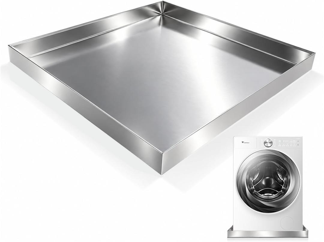32" x 30" x 2.5" 304 Stainless Steel Washing Machine Drip Pan, Heavy Duty Washer Drip Tray Floor Protection for Under Washer Dryer, Floor Leak Protector for Laundry Room