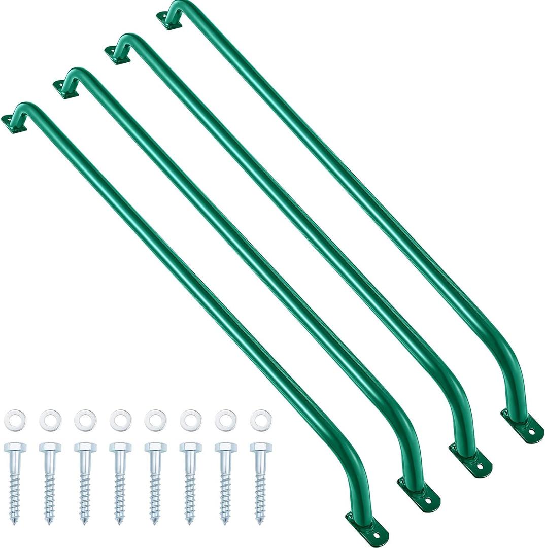 Lounsweer 4 Pack Playhouse Ladder Handle 37" Monkey Bars Green Metal Safety Handles Grab Handle Bars for Kids Playground Accessories for Outdoor Games Backyard Tree House Ladder House (37")