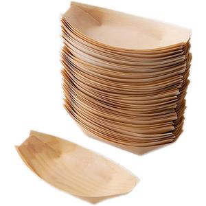 Sanxian Disposable Wood Boat Plates/Dishes (100, 7''Long x 3.3''Widex0.7''High)