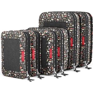 LeanTravel Premium Compression Packing Cubes for Travel - Suitcase Organizer Bags with Double Zipper & Breathable Mesh Panel - Space Saving Carry On Luggage Essentials (6-Pack, Flowers)