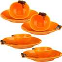 Maxcheck 8 Pcs Pumpkin Shaped Plates and Ceramic Pumpkin Bowls Kit Pumpkin Dinnerware for Thanksgiving Halloween Indoor Fall Table Decor(Orange)