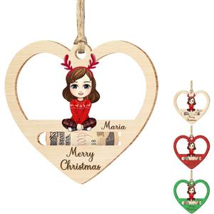 Personalized Name Portrait Christmas Money Holder Ornaments for Family Women Men Custom Funny Wooden Xmas Cash Rack Hanging Decor for Tree Car Rearview Mirror Cute Unique Money Holder Gift