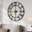 Cuspin Large Wall Clock, 20 Inch Wall Clocks for Living Room, Modern Metal Battery-Operated Decorative Round Black Clock Silent Non Ticking Arabic Numerals for Kitchen Mantel Bedroom Office