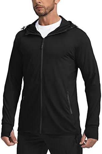 Sejuani Men's UPF 50+ Light Jacket Full Zip Sun Protection Hoodie Long Sleeve Sun Shirts for Men Hiking Fishing Zip Pockets, S, Black