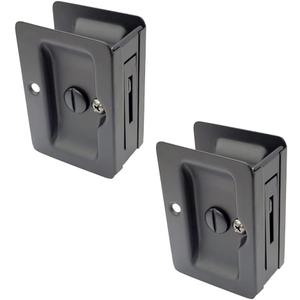 QCAA Premium Quality Solid Brass Rectangular Pocket Sliding Door Pull, Privacy Lock, 3-1/4''X2-1/4'', Matte Black, 2 Pack