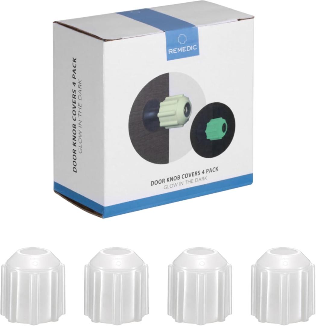 remedic Non Slip Door Knob Covers - Glow in The Dark - Set of 4 for Better Grip, Static-Free, Arthritis-Friendly, Ideal for Seniors & Nighttime Orientation  Grip Aid for Joint Pain Relief