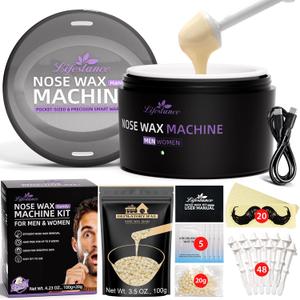 Lifestance Nose Wax Kit for Men & Women 120g Nose Hair Wax Kit with USB C Fast Heating, Smart Temp Control, 48 Sticks, Painless Ear Hair Removal, Compact, TravelReady, Multi Accessories