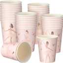 50 Pcs Pink Ballerina Paper Drinking Cups 9 oz Cute Disposable Cups for Wedding, Baby Shower, Birthday Party Decorations, Beverage, Travel, Picnic