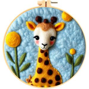 Hlison Needle Felting Kit Beginner with Video Tutorials, Cute Giraffe Needle Felting Wool Kits Include Wool, Needles, Foam Pad, Felt Cloth, Instructions