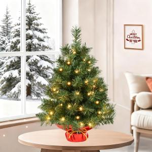 Pre-Lit 2ft Small Christmas Tree, Tabletop Christmas Trees with 50 LED Lights, Mini Artificial Xmas Tree for Table,Desk,Home,Office,Christmas Decor