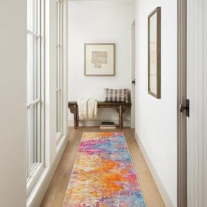 Lahome Modern Abstract Runner Rugs with Rubber Backing - 2x8 Colorful Rug Runners for Hallways Non Slip Washable Carpet Runner, Rainbow Soft Non Skid Indoor Long Runner for Bedroom Kitchen (2' x 8', Galaxy)