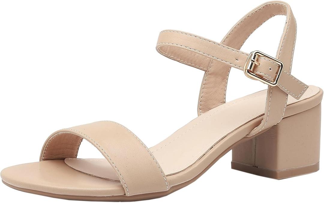 DADAWEN Women's Open Toe Ankle Strap Glitter Low Block Chunky Heels Sandals Dress Pumps Shoes (6, Nude)
