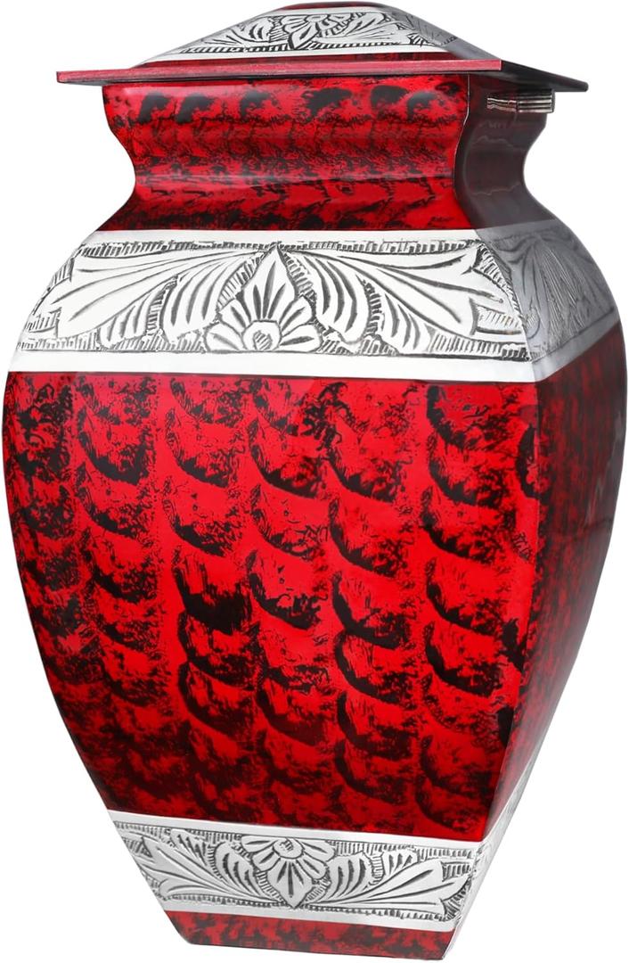 Urns for Human Ashes Adult Female & Male, Cremation Urn for Ashes for Women & Men, Funeral Urns for Burial, Decorative Square Urn for Women or Man, Red - Large Size