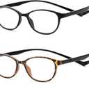 JM 2 Pack Magnetic Reading Glasses for Men Women, Hang Neck Blue Light Blocking Computer Readers Black & Tortoise +1.25