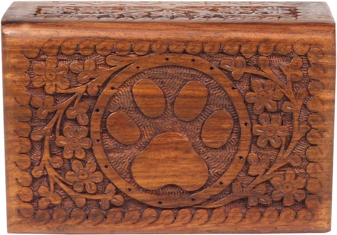 Wooden Pet Memorial Keepsake Cremation Urns for Ashes Pet Urn Wood Keepsake Box Urns for Cat Dogs Ashes | Cat Memorials (Paw)