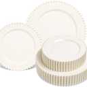 HOMIP 50PCS Ivory Plastic Plates - Fancy Beaded Plates Disposable, Elegant Plates for Party, Wedding & Birthday Including 25 Dinner 10" & 25 Dessert Plate 7"