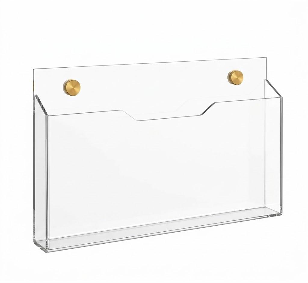 1Pc Clear Acrylic File Holder Wall Mount Mail Magazine Organizer File Holders with Screw Wall Pocket Office Document Storage Rack Magazine Letter Brochure(14 x8.3 x1.2 ,Horizontal)