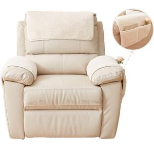 Vctops 5 Pieces Sherpa Fleece Sofa Armrest Cover 3 Seater Sofa Headrest Slipcovers Non Slip Fuzzy Couch Cover for Dogs Furniture Protector for Recliner Leather Sofa Couch (Cream,3 Seat)