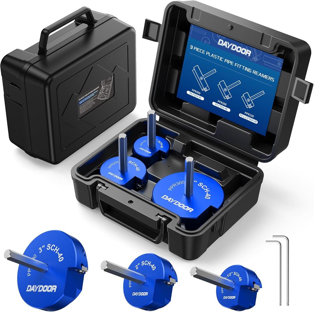 DAYDOOR 3-Piece PVC Pipe Reamer Kit, 1-1/2", 2'', 3" Fitting Saver Set, Socket Saver Tool with 4-Sided Carbide Blade for Schedule 40 PVC, CPVC, ABS, Plumbing Hub Reamer for Removing Pipe from Fittings