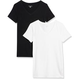 Amazon Essentials Women's Classic-Fit Short-Sleeve V-Neck T-Shirt, Multipacks (Medium)