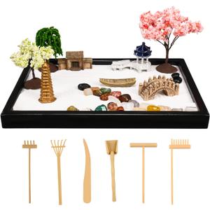 Yoquare Mini Zen Garden, White Sand, 10" x 7" Rectangular Plastic Tray with Meditation Accessories