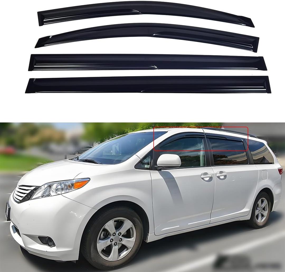 AceRide Window Visors Compatible with 2011 2012 2013 2014 2015 2016 2017 2018 2019 2020 Toyota SiennaRain Guards Sun Shields Window DeflectorTape-On Mugen Style4PCS